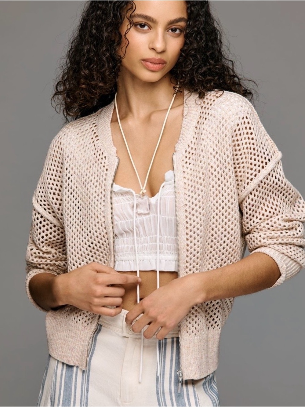 NEW! Anthropologie Pilcro Stitchy Bomber Cardigan Sweater — Size L
